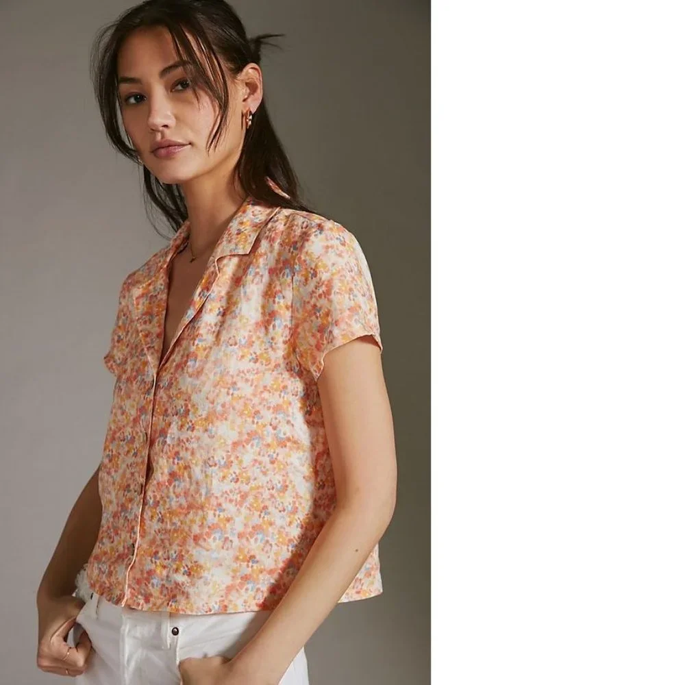 Anthropologie Cloth & Stone Boxy Linen Surf Shirt